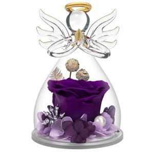 Beautiful Glass Angel with colored Rose inside (Collectable)